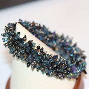 Indigo and Teal Blue Beaded Stretch Bracelet